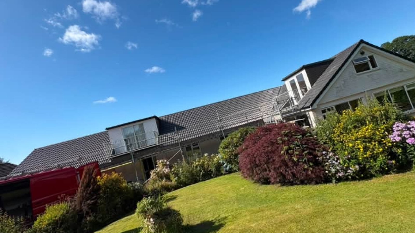 A completed re-roof on a bright summer's day in Perthshire.
